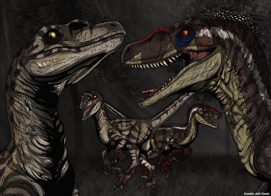 Male and female raptors from &quot;Jurassic Park III&quot;.